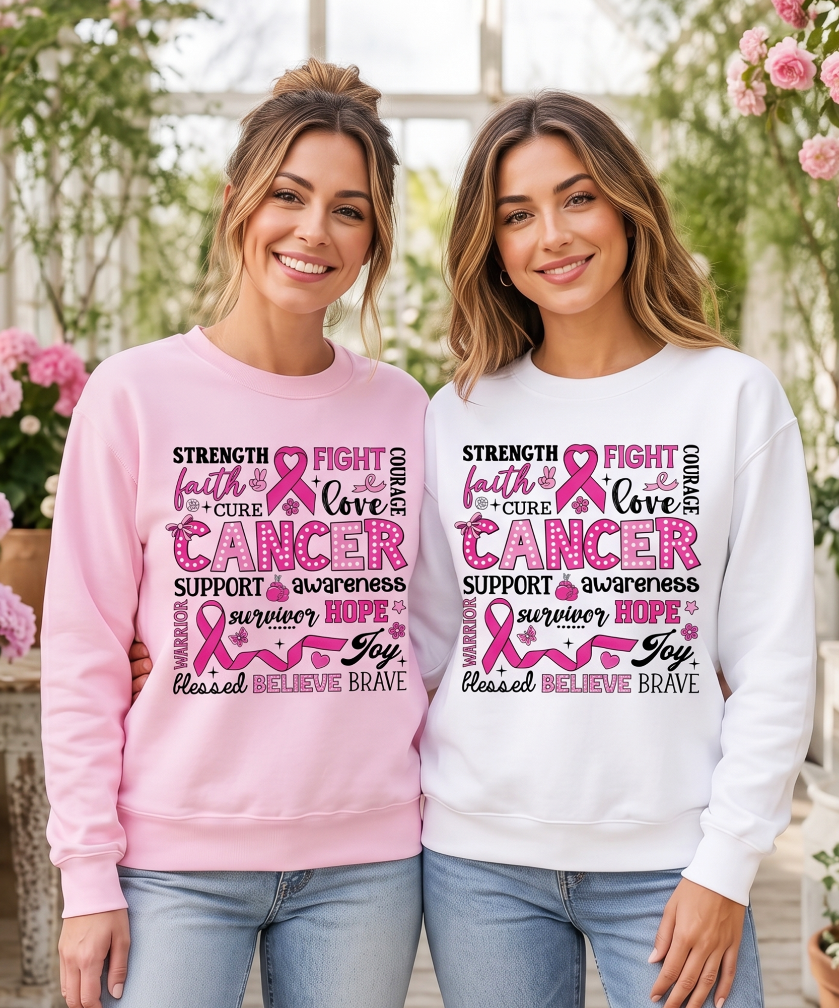 Breast Cancer Awareness Ribbon Sweatshirt, In October We Wear Pink Support Sweater