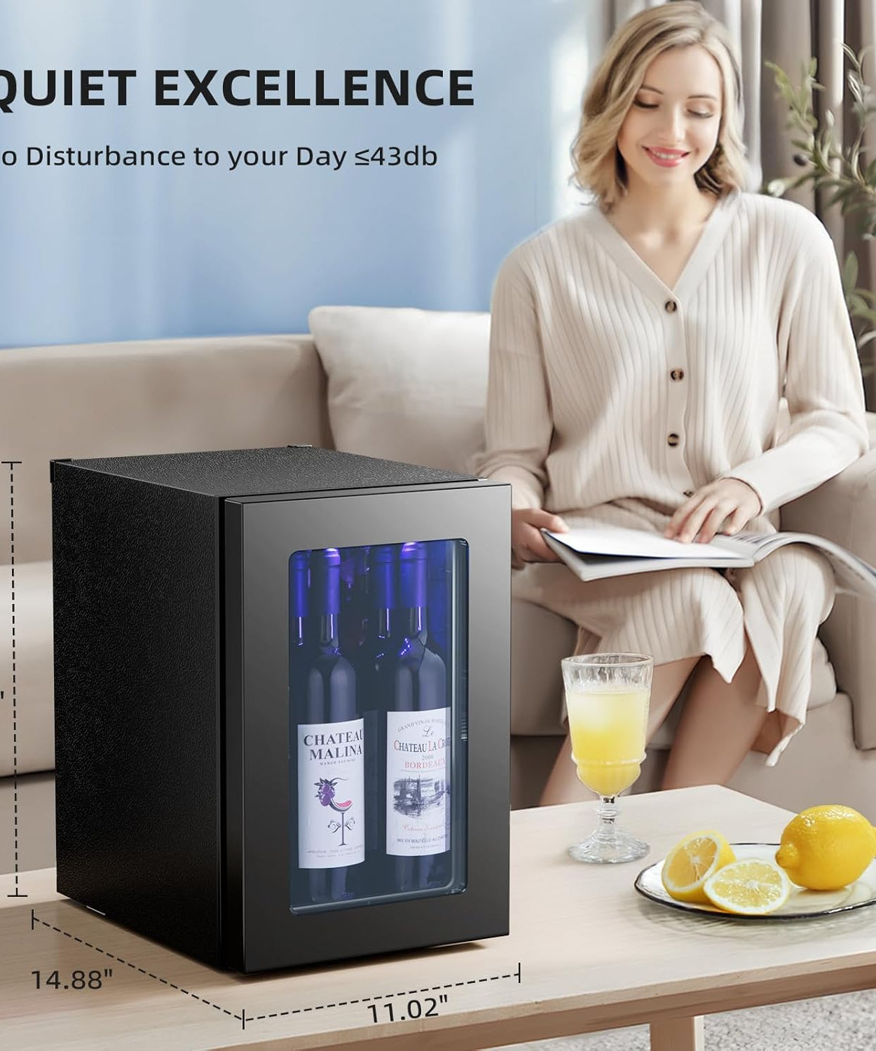 0.6Cu. Ft. Freestanding Wine Cellar Mini Fridge, 4-Bottle Red Wine with 6-Can Beverage Refrigerator, Quiet Compressor, LED Light and Display