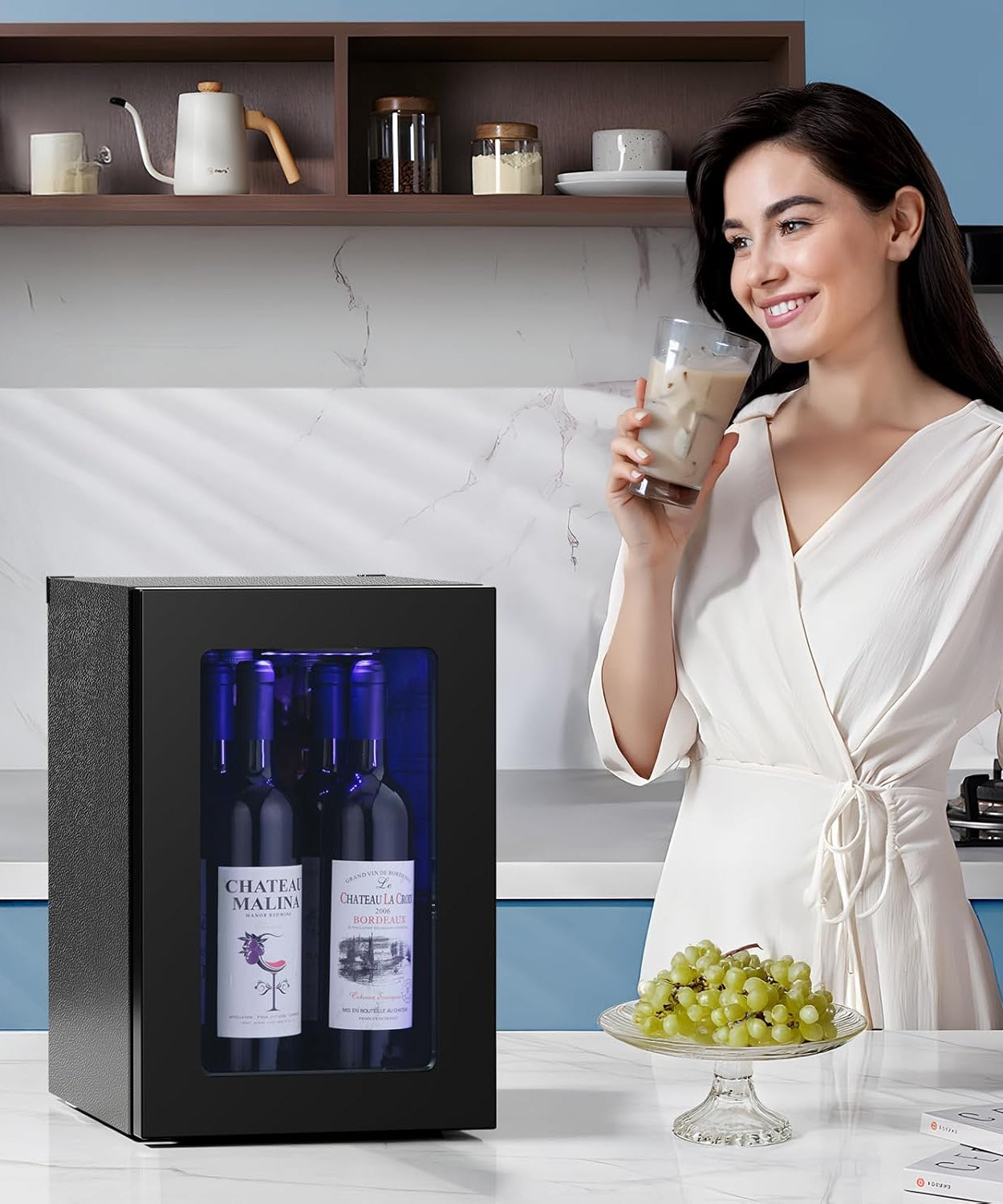 0.6Cu. Ft. Freestanding Wine Cellar Mini Fridge, 4-Bottle Red Wine with 6-Can Beverage Refrigerator, Quiet Compressor, LED Light and Display