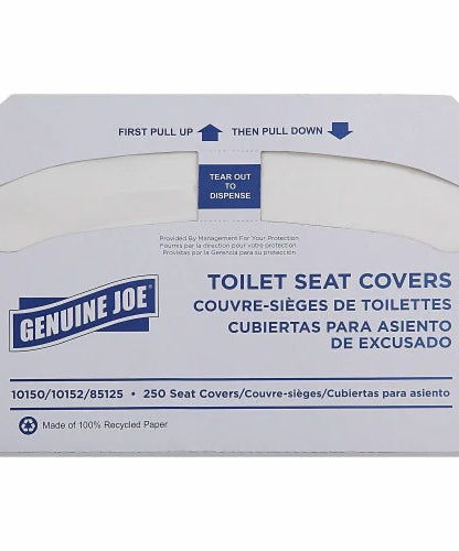 Genuine Joe Half-fold Toilet Seat Covers Half-fold - For Public Toilet - White - 250/Pack - 10 / Carton (GJO10150)