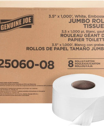 Genuine Joe® Jumbo Roll Toilet Paper, White 2-Ply, 8 Rolls (GJO2506008) - Grazingbelles