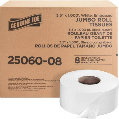 Genuine Joe® Jumbo Roll Toilet Paper, White 2-Ply, 8 Rolls (GJO2506008) - Grazingbelles