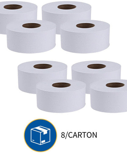 Genuine Joe® Jumbo Roll Toilet Paper, White 2-Ply, 8 Rolls (GJO2506008) - Grazingbelles