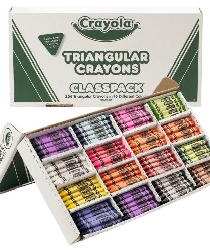 Crayola Triangular Anti-roll Crayons Black, Blue, Blue Violet, Brown, Carnation Pink, Green, Orange, Red, Red Orange, Red Violet, Violet, ... - 256 / Box (528039)