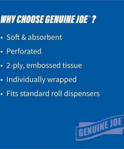 Genuine Joe® Standard Toilet Paper, 2-Ply, 500 Sheets, 96 Rolls 2 Ply - 4" Width x 3.20" Length - 500 Sheets/Roll - 1 5/8" Core - White - 96 Box (GJO2550096)