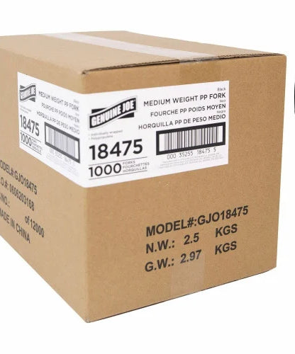 Genuine Joe Medium-weight Individually Wrapped Forks Fork - Breakroom - Disposable - Black - 1000 / Carton (GJO18475)