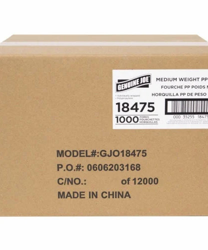 Genuine Joe Medium-weight Individually Wrapped Forks Fork - Breakroom - Disposable - Black - 1000 / Carton (GJO18475)