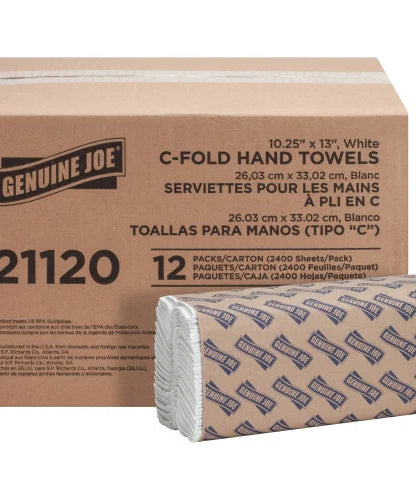 Genuine Joe® C-Fold Paper Towels, 1-Ply, White, 2400 Towels 1 Ply - C-fold - 13" Width x 10" Length - White - 200/Pack - 12 / Carton (GJO21120)