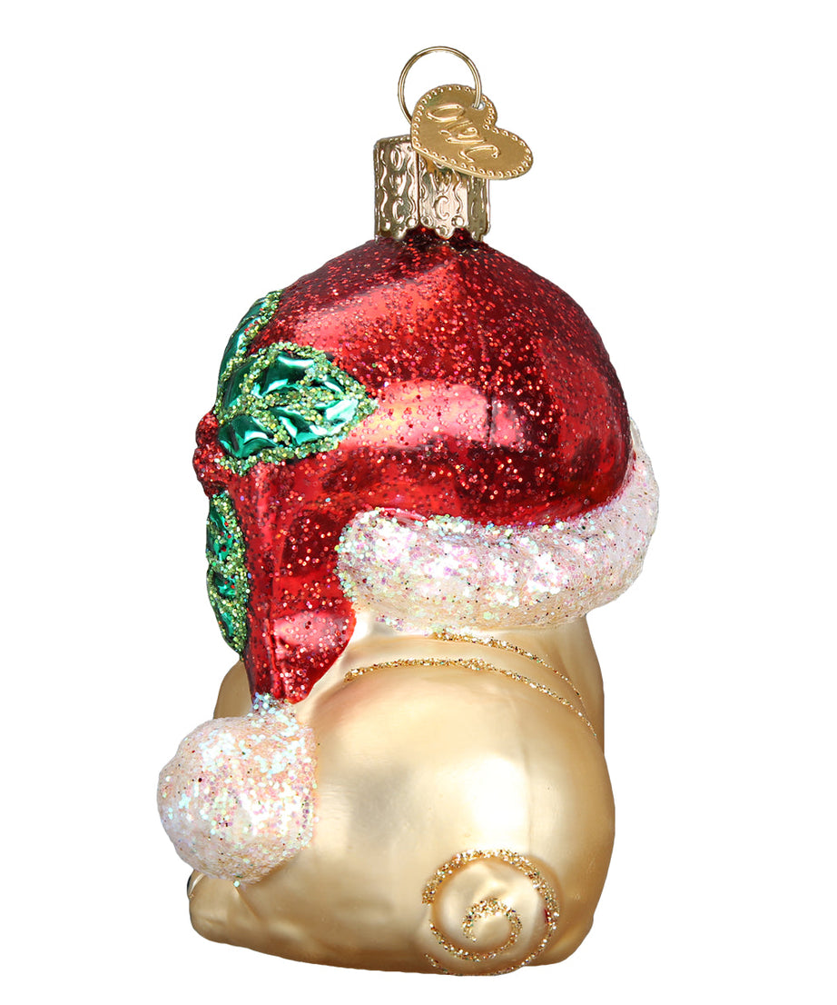 Holly Hat Pug Ornament