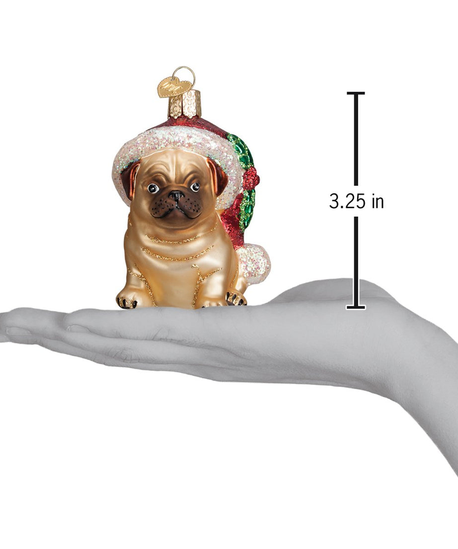 Holly Hat Pug Ornament
