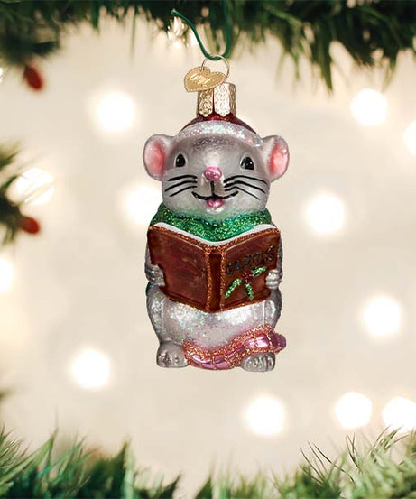 Grey Caroling Mouse Ornament