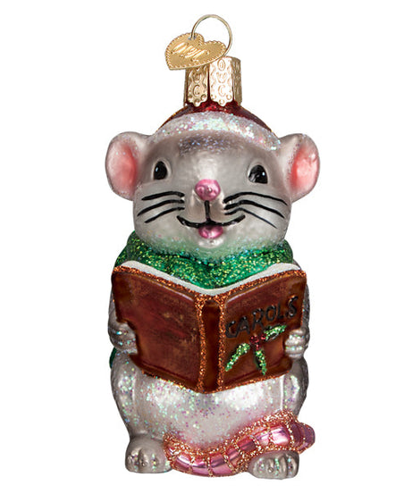 Grey Caroling Mouse Ornament