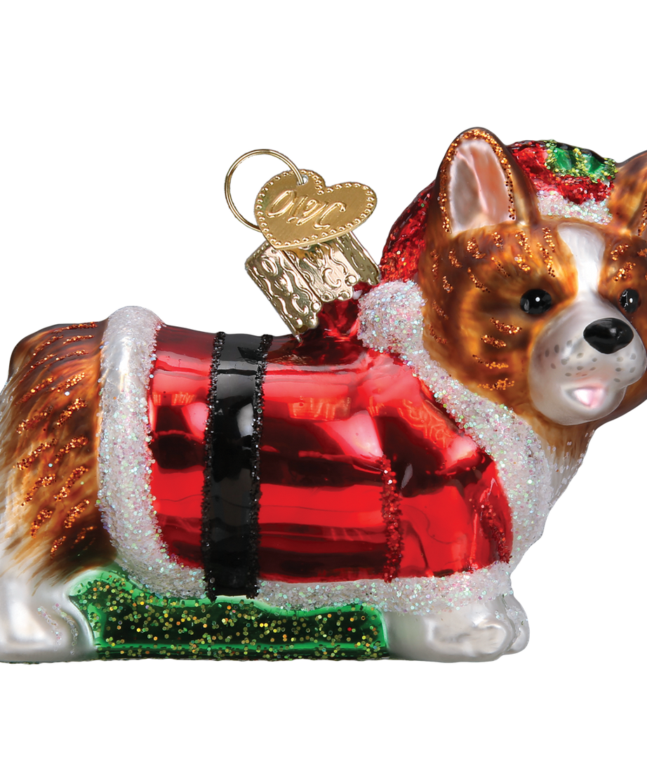 Holly Hat Corgi Puppy Ornament