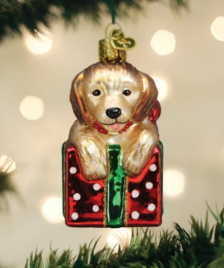 Golden Puppy Surprise Ornament