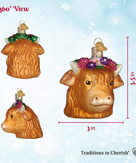 Floral Highland Cow Ornament