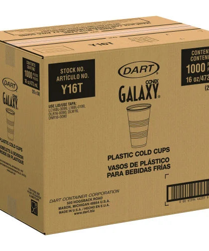 Dart High-Impact Polystyrene Cold Cups, 16 oz, Translucent, 50 Cups/Sleeve, 20 Sleeves/Carton (Y16T) - Grazingbelles