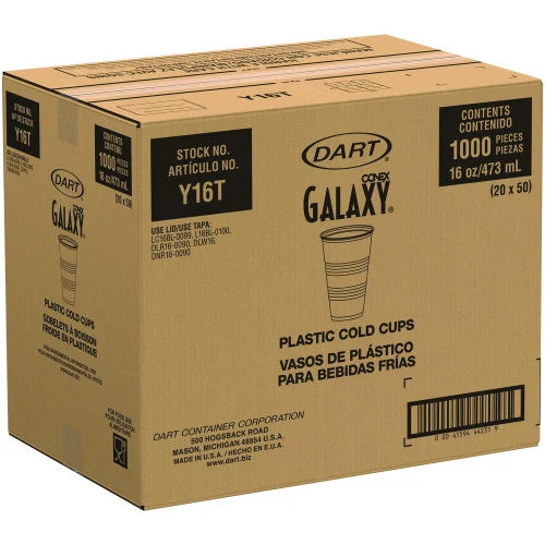 Dart High-Impact Polystyrene Cold Cups, 16 oz, Translucent, 50 Cups/Sleeve, 20 Sleeves/Carton (Y16T) - Grazingbelles