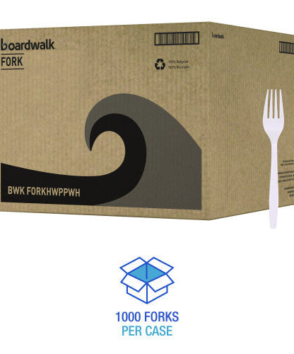 Boardwalk® Heavyweight Plastic Cutlery, Fork, WE, 1000 Pcs. (BWKFORKHWPPWH)