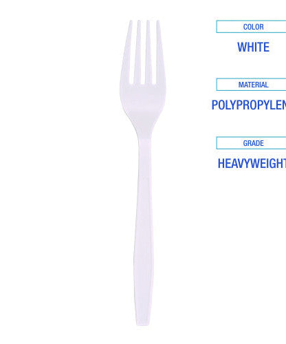 Boardwalk® Heavyweight Plastic Cutlery, Fork, WE, 1000 Pcs. (BWKFORKHWPPWH)