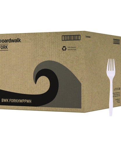 Boardwalk® Heavyweight Plastic Cutlery, Fork, WE, 1000 Pcs. (BWKFORKHWPPWH)