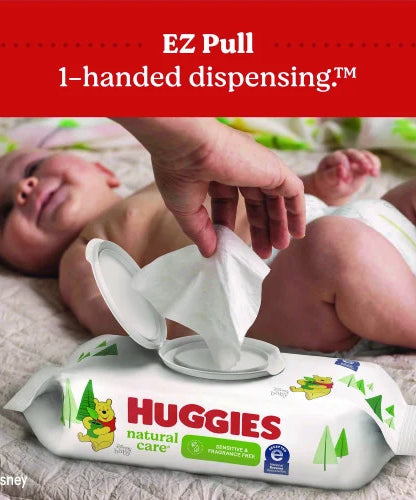 Huggies Natural Care Sensitive Baby Wipes, Unscented, White, 64/Pack, 12 Packs/Carton (51079)