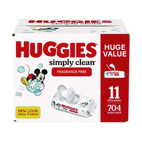 Huggies Simply Clean Fragrance Free Baby Wipes, 64/Pack, 11 Packs/Carton (53611) - Grazingbelles