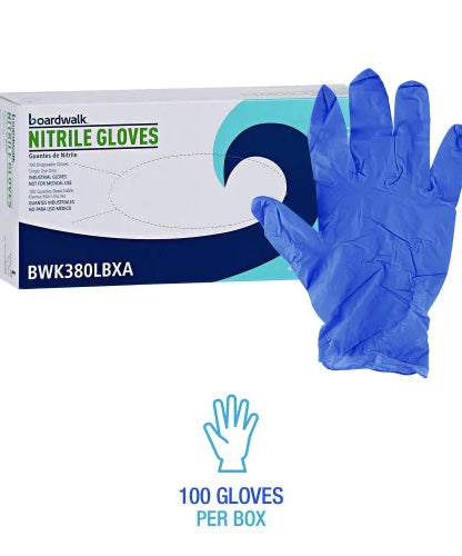 Boardwalk® Disposable Nitrile Gloves, Large, Blue, 4 mil, 100/Box (BWK380LBXA) - Grazingbelles