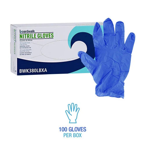 Boardwalk® Disposable Nitrile Gloves, Large, Blue, 4 mil, 100/Box (BWK380LBXA) - Grazingbelles