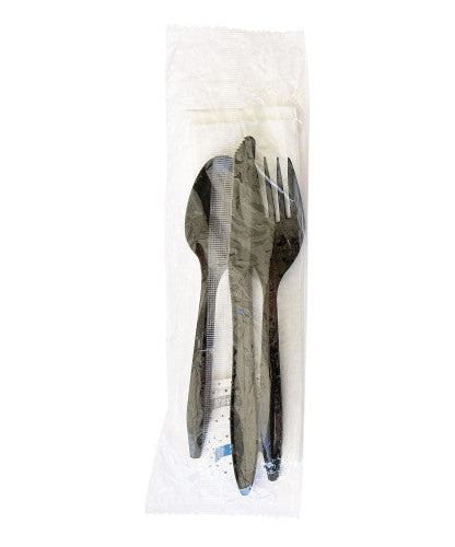 Boardwalk Six-Piece Cutlery Kit, Fork/Knife/Napkin/Pepper/Salt/Spoon, Black, 250/Carton (BWKCOMBO6KIT)