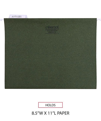Universal Hanging File Folders, Letter Size, 1/5-Cut Tabs, Standard Green, 25/Box (UNV14115)
