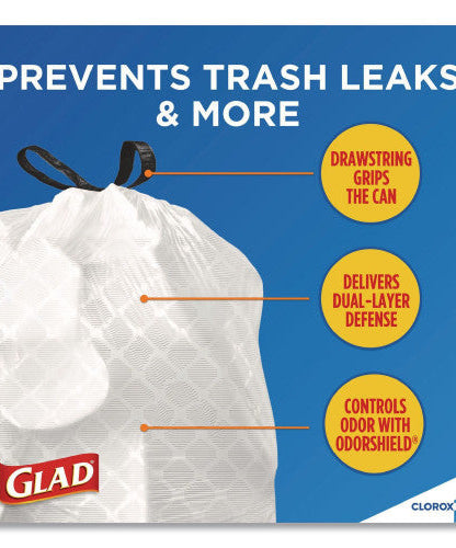 Glad Tall Kitchen Drawstring Trash Bags, 13 gal, 24" x 27.38", Gray, 100/Box (78526) - Grazingbelles