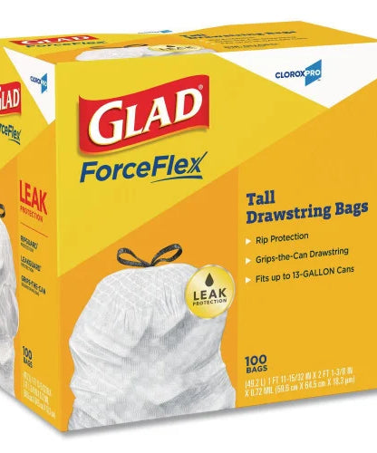 Glad Tall Kitchen Drawstring Trash Bags, 13 gal, 24" x 27.38", Gray, 100/Box (78526) - Grazingbelles
