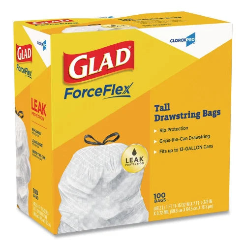 Glad Tall Kitchen Drawstring Trash Bags, 13 gal, 24" x 27.38", Gray, 100/Box (78526) - Grazingbelles