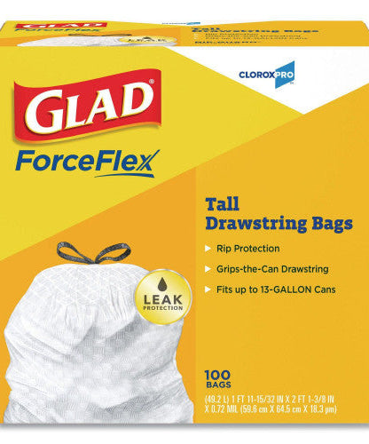 Glad Tall Kitchen Drawstring Trash Bags, 13 gal, 24" x 27.38", Gray, 100/Box (78526) - Grazingbelles