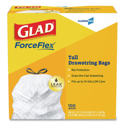 Glad Tall Kitchen Drawstring Trash Bags, 13 gal, 24" x 27.38", Gray, 100/Box (78526) - Grazingbelles