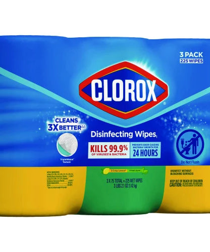 Clorox Disinfecting Wipes, 1-Ply, 7 x 8, Fresh Scent/Citrus Blend, White, 75/Canister, 3 Canisters/Pack (30208PK) - Grazingbelles