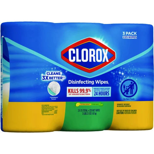 Clorox Disinfecting Wipes, 1-Ply, 7 x 8, Fresh Scent/Citrus Blend, White, 75/Canister, 3 Canisters/Pack (30208PK) - Grazingbelles