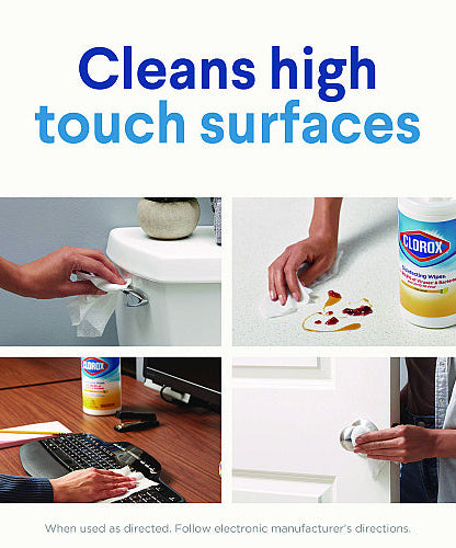 Clorox Disinfecting Wipes, 1-Ply, 7 x 7.75, Crisp Lemon, White, 75/Canister, 6 Canisters/Carton (01628)