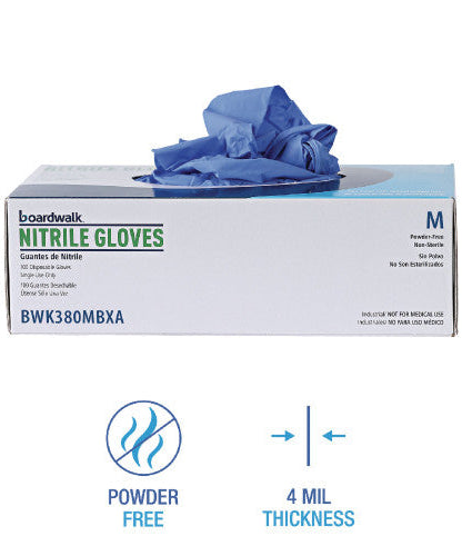 Boardwalk® Disposable Nitrile Gloves, 4 mil, Medium, Blue, 1000/CT (BWK380MCTA) - Grazingbelles