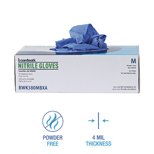 Boardwalk® Disposable Nitrile Gloves, 4 mil, Medium, Blue, 1000/CT (BWK380MCTA) - Grazingbelles
