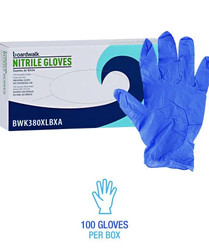 Boardwalk® Disposable Nitrile Gloves, X-Large, Blue, 4 mil, 100/Box (BWK380XLBXA) - Grazingbelles