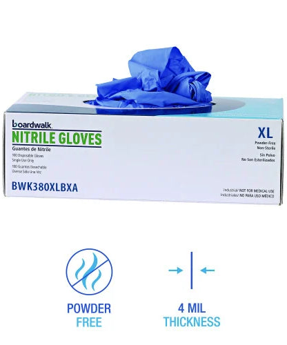 Boardwalk® Disposable Nitrile Gloves, X-Large, Blue, 4 mil, 100/Box (BWK380XLBXA) - Grazingbelles