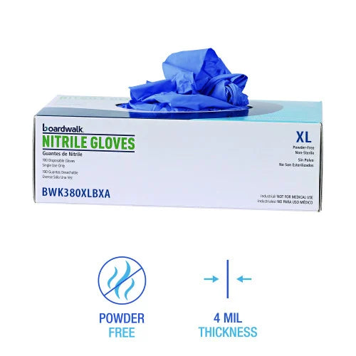 Boardwalk® Disposable Nitrile Gloves, X-Large, Blue, 4 mil, 100/Box (BWK380XLBXA) - Grazingbelles