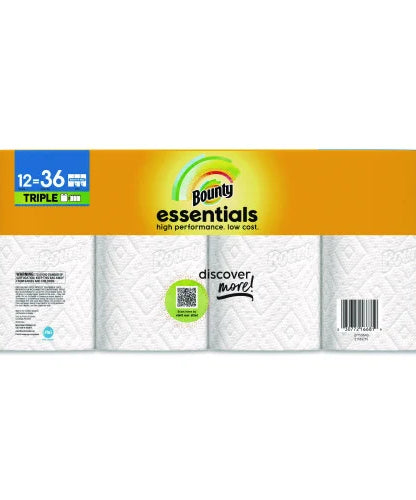 Bounty® Essentials Kitchen Paper Towel Rolls, 2-Ply, 162 Sheet Rolls, 12 Rolls (16681) - Grazingbelles