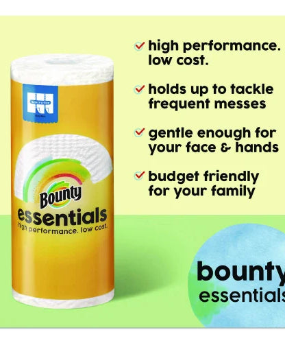 Bounty® Essentials Kitchen Paper Towel Rolls, 2-Ply, 162 Sheet Rolls, 12 Rolls (16681) - Grazingbelles