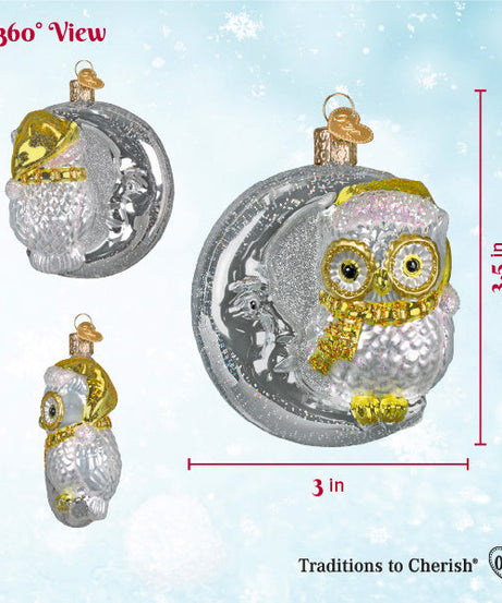Sterling Snow Owl On Moon Ornament
