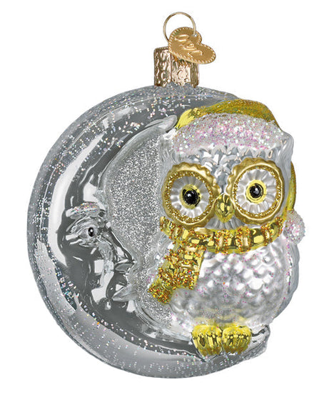 Sterling Snow Owl On Moon Ornament