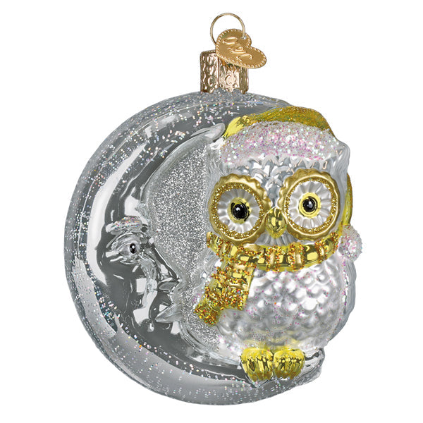 Sterling Snow Owl On Moon Ornament - Grazingbelles