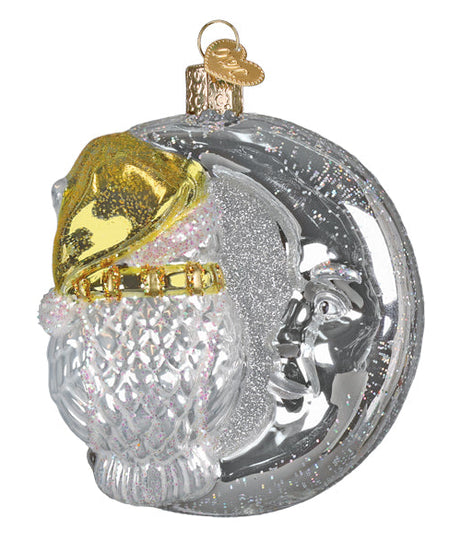 Sterling Snow Owl On Moon Ornament