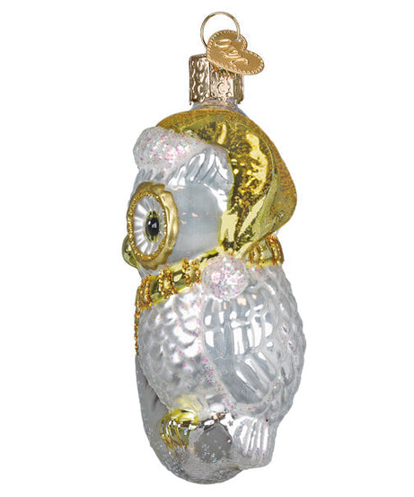 Sterling Snow Owl On Moon Ornament